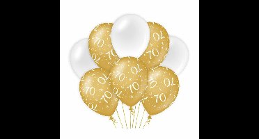 70 jaar leeftijd thema Ballonnen - 8x - goud/wit - Verjaardag - Versiering/feestartikelen