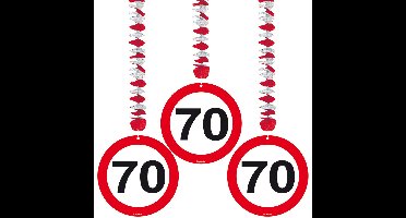 70 jaar verjaardag versiering rotorspiralen plafond - verkeersborden - 3x stuks