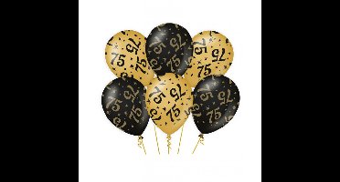 75 jaar verjaardag feest ballonnen - 6x stuks - zwart/goud - leeftijd - 30 cm - versiering