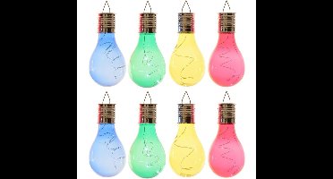 8x Buiten LED blauw/groen/geel/rood peertjes solar lampen 14 cm