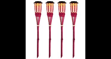 8x Roze buiten/tuin Led fakkel Bodi solar verlichting 54 cm vlam
