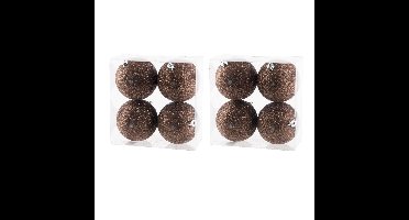 8x stuks kunststof glitter kerstballen donkerbruin 10 cm