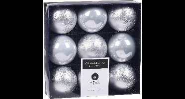 9x Kerstboomversiering luxe kunststof kerstballen zilver 5 cm