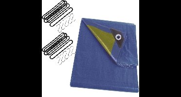 Afdekzeil / dekzeil blauw 2 x 3 meter met 10x spanrubbers en S-haken