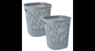 Afvalbak/vuilnisbak/kantoor prullenbak - 2x - kunststof met open structuur - lichtblauw - 12 liter