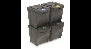 Afvalscheidingsbakken - kunststof - 4x - grijs - 25 liter
