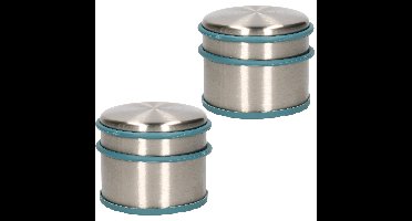Alpina Deurstopper van 1.1 kilo - 2x stuks - staal - met blauw kunststof rand - 9 x 7 cm