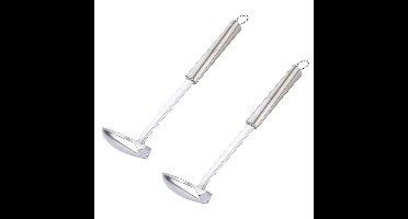 Alpina Keukengerei saus opscheplepel - 2x - zilver - rvs - 28 x 7 cm