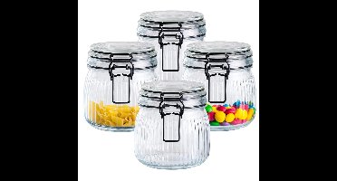 Alpina Voorraad/weck pot - 4x - transparant - geribbeld?glas - 12 x 11 cm - 0.5 L
