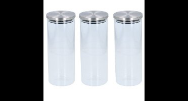 Alpina Voorraadpot - 3x - 1500 ml - snoeppot - glas - 10 x 25 cm - met RVS deksel