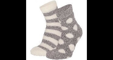 Apollo bedsokken / huissokken - dames - 2-pack - grijs/wit - one size - Slaapsokken - Slofsokken