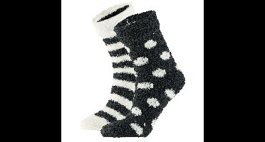 Apollo bedsokken / huissokken - dames - 2-pack - zwart/wit - one size - Slaapsokken - Slofsokken