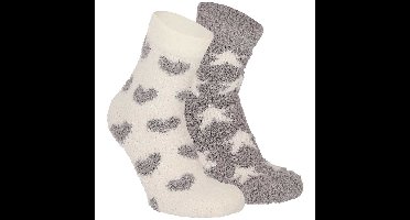 Apollo bedsokken / huissokken - kinderen - 2-pack - grijs/wit - one size - Slaapsokken - Slofsokken