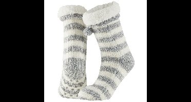 Apollo Dames huissokken/slofsokken - grijs/wit - gestreept - maat 36-41 - Anti-slip
