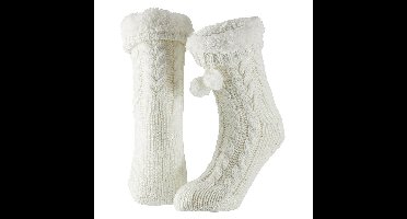 Apollo Huissloffen - dames - gebreid - slofsokken - wit - one size maat 35/41 - fleece