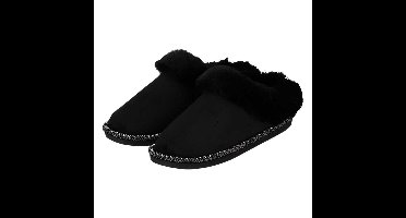 Apollo teddy sloffen - dames - zwart - instappers - teddystof - pantoffels - laag