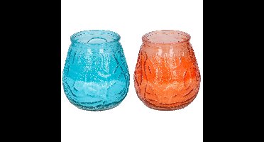 Arti Casa 4x stuks citronella Lowboy tafelkaarsen - 10 cm - oranje en blauw glas