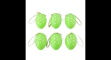 Arti Casa Paaseieren - 6x stuks - groen - witte stipjes - L6 cm - pasen - paasversiering