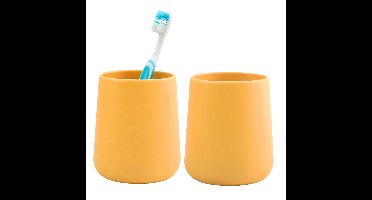 Badkamer beker / tandenborstelhouder Earth Serie - 2x - Keramiek - geel - 8 x 10 cm