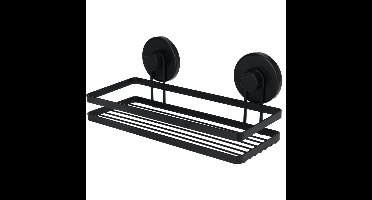 Badkamer doucherek organiser - zwart - metaal - zuignappen - 25 x 10 x 9 cm