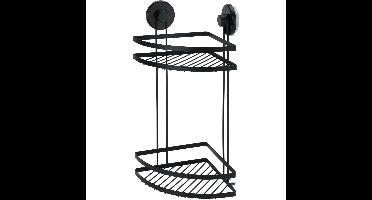Badkamer doucherek organiser - zwart - metaal - zuignappen - 25 x 18 x 37 cm
