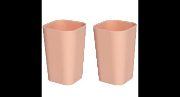Badkamer tandenborstelhouder / drinkbeker - 2 st - kunststof zalmroze 7 x 11 cm