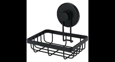 Badkamer zeepbak doucherek organiser - zwart - metaal - zuignappen - 13,5 x 11,5 x 11,5 cm