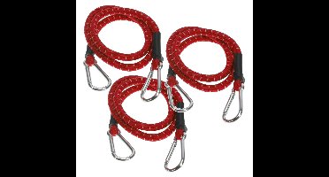 Bagage spin/spanelastiek voor fiets/auto - 3x - rood - 80 cm - elastiek met karabijn haken