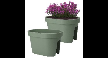 Balkon plantenpot/bloempot - 2x - groen - 40 x 25 cm - ovaal - kunststof