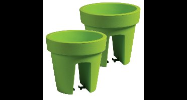 Balkon plantenpot/bloempot - 2x stuks - limegroen - 5 liter - kunststof - D25 x H23 cm