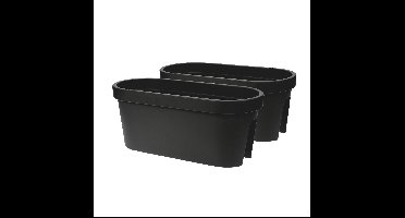 Balkon plantenpot/bloempot - Set van 3x stuks - antraciet - 60 x 25 cm - ovaal - kunststof