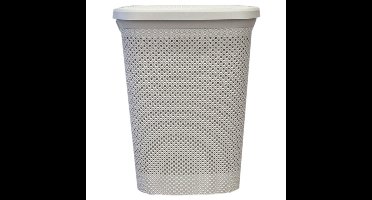 Bathroom Solutions Wasmand - creme wit - 60 liter - 37 x 46 x 60 cm - met deksel