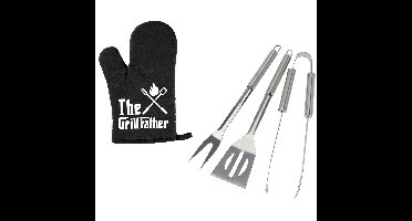BBQ/barbecue gereedschap set 3-delig RVS met BBQ handschoen The Grillfather
