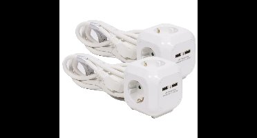 Benson Stekkerdoos 3-voudig met USB - 2x - geaard - wit - 150 cm - verlengsnoer