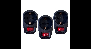 Benson Stopcontact adapter - 3x - zwart - met randaarde en schakelaar