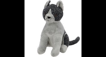 Best for Boots Deurstopper - dieren thema - Kat/poes - 1,5 kilo - wit/grijs - polyester - 18 x 32 cm