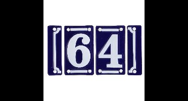 Best for Boots huisnummer 64 - met sierrand - Oudhollands - emaille - blauw/wit