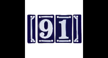 Best for Boots huisnummer 91 - met sierrand - Oudhollands - emaille - blauw/wit