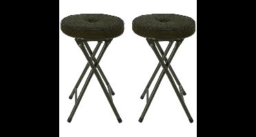 Bijzet krukje/stoel - 2x - Opvouwbaar - donkergroen Ribcord - D33 x H49 cm
