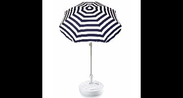 Blauw gestreepte strand/tuin basic parasol van nylon 180 cm + parasolvoet wit