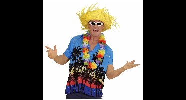 Blauwe Hawaii verkleed blouse met palmboomprint voor heren