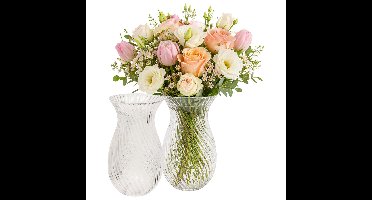 Bloemenvaas Beau - 2x - transparant glas - D12 x H20 cm - vaas - sierlijk model