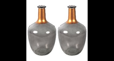 Bloemenvaas Firm Big Bottle - 2x - transparant grijs/koper - glas - D15 x H25 cm