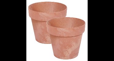 Bloempot/plantenpot - Set van 2x stuks - betonlook - terracotta - kunststof - Dia 20 cm