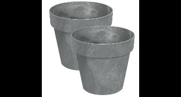 Bloempot/plantenpot - Set van 4x stuks - betonlook - grijs - kunststof - Dia 14 cm