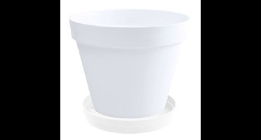Bloempot Toscane kunststof wit D30 x H26 cm inclusief onderschaal D23 cm