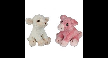 Boerderij dieren zachte pluche knuffels 2x stuks - Varken en Schaap van 15 cm