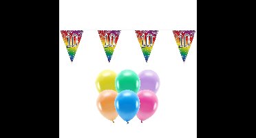 Boland Party - 10e jaar verjaardag versiering - 100x ballonnen - 2x leeftijd vlaggetjes
