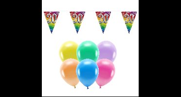 Boland Party - 20e jaar verjaardag versiering - 100x ballonnen - 2x leeftijd vlaggetjes
