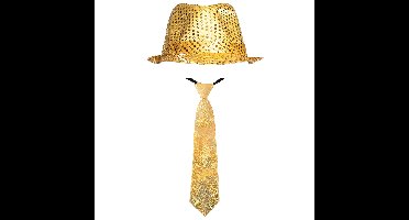 Boland party carnaval verkleed hoedje en stropdas - Goud glitters - Verkleedkleding - voor volwassen